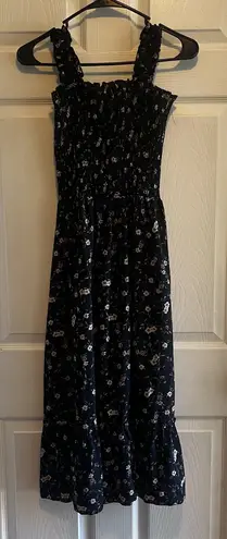 Floral Black Maxi Dress Rouched and Ruffles Size XS