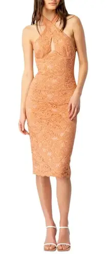 Bardot Riveria Lace Corset Bodycon Halter Dress In Rust Orange/Peach Size 8