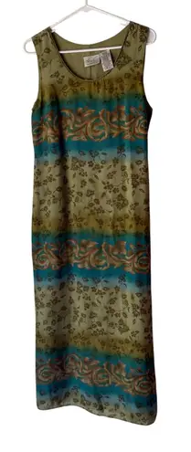 Kathie Lee Collection 90s Sleeveless Floral Dress M Green Blue Ombre Vintage