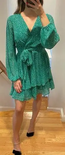 Jopra Flowy Ruffled Skirt Long Sleeve Polka Dot Dress, Green/White, Size M, EUC Green Size M