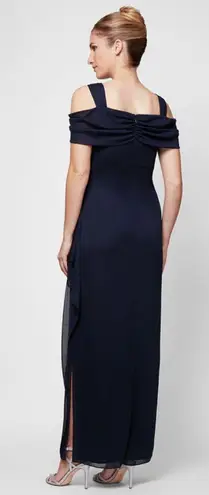 Alex Evenings Camille Cowl Neck Gown Size 10 NEW Navy Embellished Wedding Guest