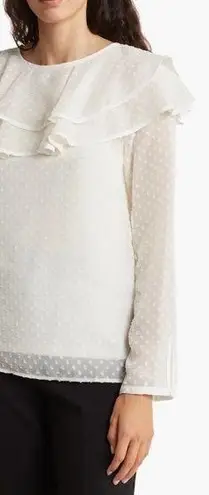 Vertigo Paris Long Sleeve Ruffle Neck Top Size XL Dot Accent Coquette NWT
