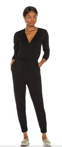 Beyond Yoga Black Overlapping Long Sleeve Fleece Jumpsuit Large