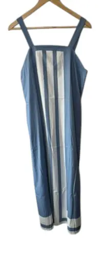 Blue & White Stripe Wide Strap Square Neck Boho Summer Maxi Dress Sz Small