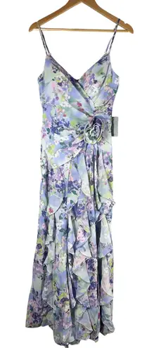 XScape Women's Floral-Print Rosette Ruffled Gown Size 12