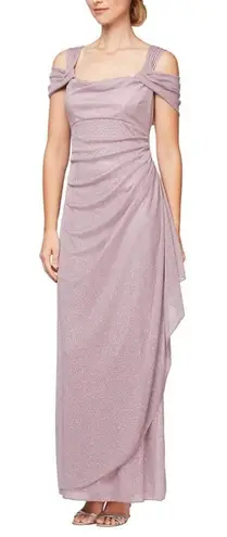 Alex Evenings Mauve Sparkle Ruched Off Shoulder Gown Formal Evening Dress 16