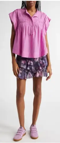 Isabel Marant Étoile Leaza Textured Yoke Cotton Blend Top Pink Lavender