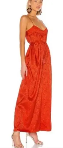 Saylor Red Orange Jacquard Jumpsuit Spaghetti Strap Wide Leg XS Formal Wedding