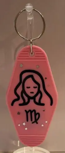 Handmade Virgo Zodiac Stars Retro Motel Pink Black Keychain