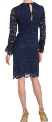 Betsey Johnson 🆕  lace bell long sleeve mini dress 4 navy blue floral stretch