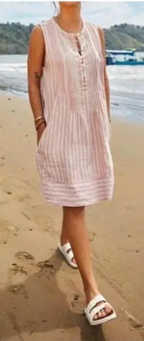 Faherty Sleeveless Linen Blend Dress Striped Casual Striped Pattern Coastal
