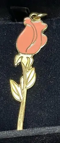 Pink Enamel Rose Keychain Gold