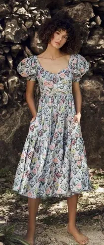 Agua Bendita Palmera Magdalena Dia Floral Midi Dress Multicolor Size Large NWT Blue