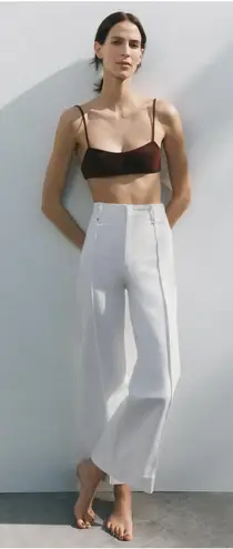 ZARA NWT  Wide Leg Tailored White Denim Jeans Size EU 40 US 8 - Image 1