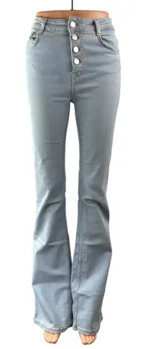 ZARA  Blue Light Wash High Waisted Button Fly Flared Bootcut Denim Jeans Pants 4 - Image 1