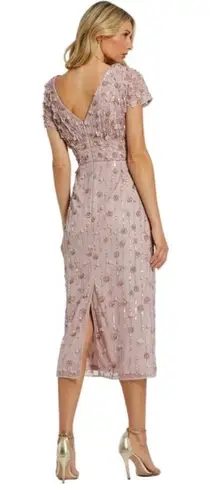 Mac Duggal 94117 Cap Sleeve Beaded Midi Dress Pink 12