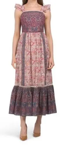 Haute Hippie Flutter Sleeve Twin Print Flounce Hem Floral Maxi Dress