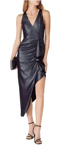 Aidan AIDAN MATTOX Draped Dress Women's 4 Gunmetal Asymmetrical Sleeveless RTR Gray