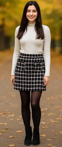 Maison d' Amelie Paris Pink Black Gingham Preppy Tweed Mini Skirt Size 6