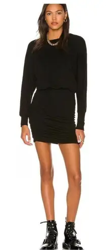 MONROW Mini Dress Womens Size S Charcoal Blouson Ruched Open Back Stretch Casual Black