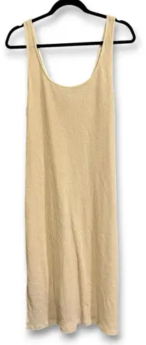 EUC VER Knit Maxi Dress Tank Style Beige Ribbed Drawstring Sides Slits XL Tan