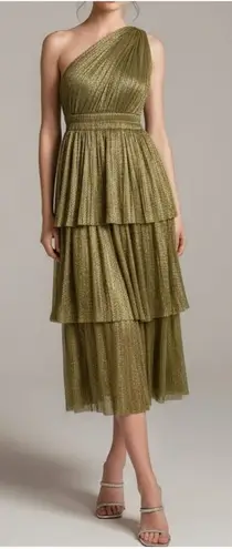 SABINA MUSAYEV Isabello Plisse Midi Dress, Moss Green, Medium Green