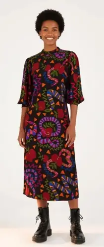 Farm Rio NWT Jungle Snake Fruit Midi in Black Apple Puff Sleeve Dress S $195