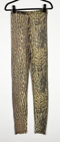 Roberto Cavalli Leopard Cheetah Animal Print Pattern Sheer Mesh Leggings Natural - Image 1