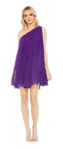 Mac Duggal NEW Size 0 Style 55951 Purple One Shoulder Chiffon A-Line Tent Dress
