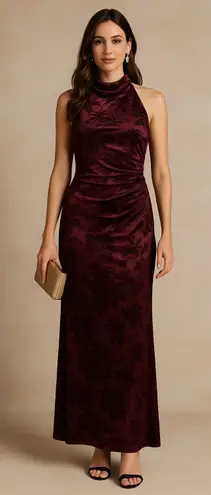 BHLDN Holly Halter Velvet Floral Gown in Wine/Bordeaux Size M (New with Tags)