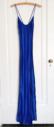 Majorelle • Fantasia Dress gown backless maxi Cobalt Blue pleated velvet formal