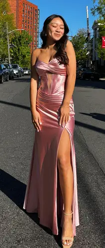 Stacees Pink Satin Dress with Slit Size 4