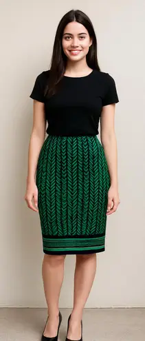 Vintage Green Geometric Patterned Modest Stretchy Skirt Size M