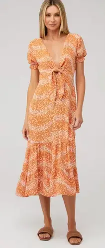 New! Beachgold Danny Tie Front Midi Dress Sz Medium $219 Orange