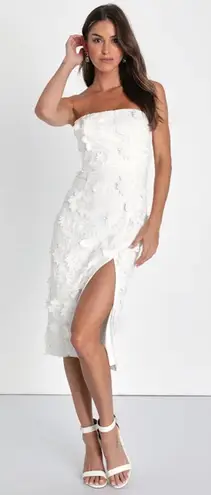 Lulus White Strapless Floral 3D Appliqué Midi Dress Women’s Size Small NWT