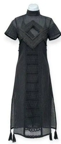 The Jetset Diaries | NWT | XS | TJD Black Crochet Lace Tassels Hina Midi Dress