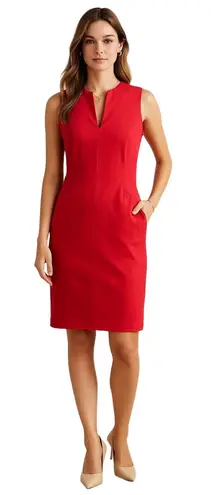 J. McLaughlin Catalina Cloth Red Sleeveless Sheath Dress size 12 Pockets Stretch
