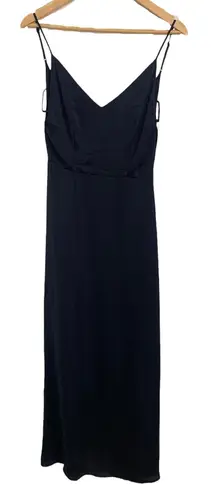 Capulet Navy Deep V-neck Maxi Satin Dress High Slit Size Small