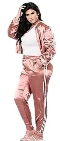 Boutique Blush Pink Satin Tracksuit Set Jacket & Pants Streetwear - SEE NOTES ON SIZING