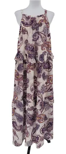 NWT Band of the Free Paisley Maxi Dress Tier Summer Vacation Resort Cruise Sz S Purple