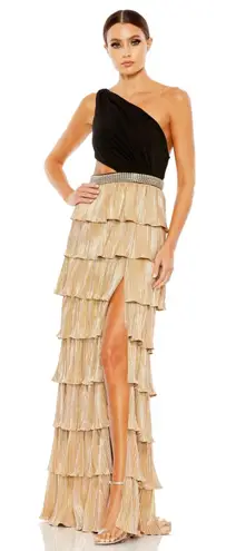Mac Duggal 26742 Metallic One Shoulder Ruffle Gown Tiered Size 4 NEW