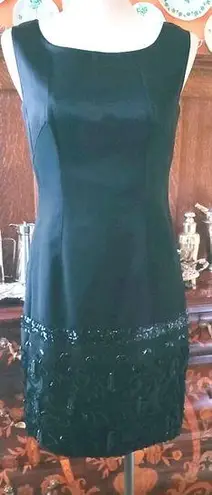 Custom Made Silk Satin Dress w/ Appliqué Accents Black Size M