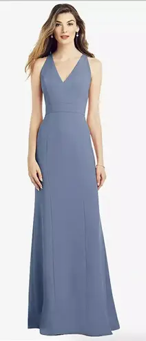 After Six Dress Womens 8R Larkspur Blue V Neck Keyhole Crepe Trumpet Gown 6821