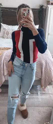 Style & Co Red/black/white Color lock Turtleneck