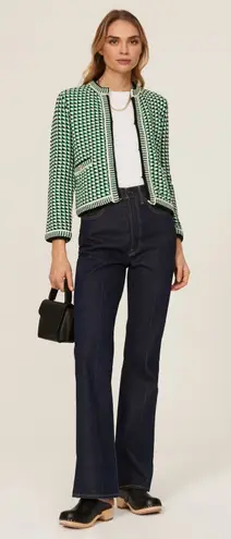 Maje Maneflanne Green Tweed Long Sleeve Preppy Cardigan Jacket Size Small