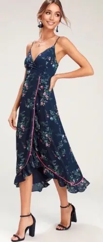 ValMarie Floral Navy Wrap Midi Dress Medium