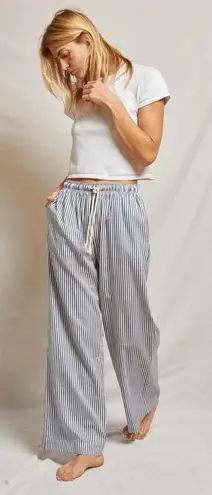 NWT Perfect White Tee Andi Cotton Poplin Stripe Pants in Denim Stripe Size L