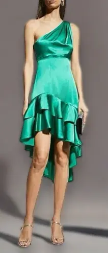 Cinq à Sept Cinq a Sept 100% Silk Colina Ruffle One Shoulder Cocktail Dress Sz 2 Jade Green
