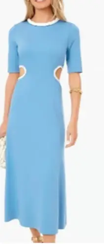 Tuckernuck Zeppelin Midi Dress Cut Outs Newport Blue White Braid Neck Medium