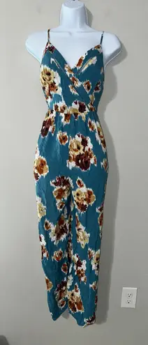 BOG Collective Teal Floral Print Jumpsuit Spaghetti Strap Size M Blue Size M